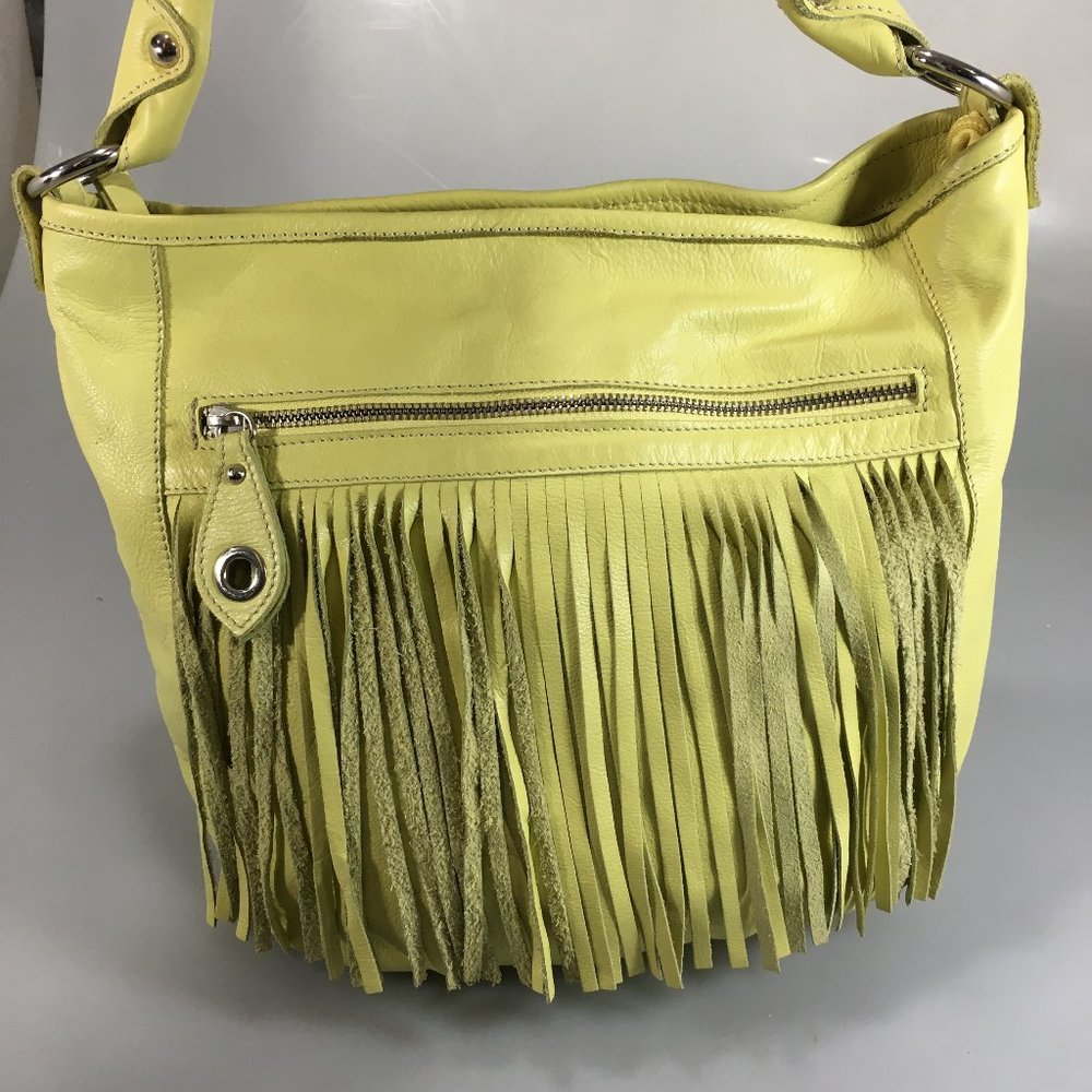 Innue Yellow Leather Fringe Boho Hobo Shoulder Bag